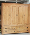 Hình ảnh: Tủ áo gỗ sồi 4 cánh 4 ngăn kéo EUF 044. D200xR60xC200cm