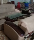 Hình ảnh: Dọn thanh lý bộ sofa nệm dày màu nâu tay vịn ốp gỗ giá rẻ