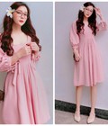 Hình ảnh: Đầm xoè xếp ly ngực tay dài thắt nơ cổ tay