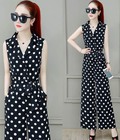 Hình ảnh: Set quần dài chấm bi cổ sơ mi