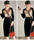 Hình ảnh: Đầm body nhung họa tiết kèm belt