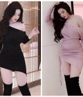 Hình ảnh: Đầm body rút nhún lệch vai sexy