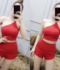 Hình ảnh: Set quần short lệch vai phối đô cổ pha lê