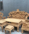 Hình ảnh: Bộ bàn ghế trạm nghê đỉnh tay khuỳnh vách chữ C gỗ cẩm vàng