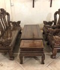 Hình ảnh: Bộ bàn ghế nghê 3 đầu gỗ mu.n đuôi công