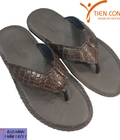 Hình ảnh: Dép nam xỏ ngón da cá sấu Tiến Công màu nâu TCF1011