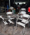 Hình ảnh: Bộ bàn ghế cafe mây nhựa trắng đen