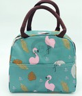 Hình ảnh: Túi xách giữ nhiệt màu xanh ngọc in hạc hồng, voi xám loại tốt dày GD012