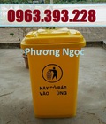 Hình ảnh: Thùng rác y tế 60 lít nắp kín, thùng phân loại rác y tế có bánh xe, thùng rác nhựa HDPE