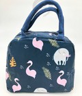 Hình ảnh: Túi đựng đồ ăn trưa đi làm giữ nhiệt màu xanh navy in hạc hồng GD016