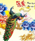 Hình ảnh: Tranh phong thuỷ mẫu đơn và chim công cao cấp