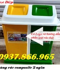 Hình ảnh: Thùng rác nhựa, thùng rác 2 ngăn, thùng rác composite 2 ngăn, thùng rác ngoài trời, thùng rác công
