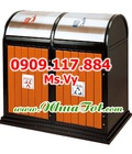 Hình ảnh: Thùng Rác 2 Ngăn Ngoài Trời, Giả Gỗ – NTL027