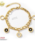 Hình ảnh: Lắc tay titan mặt tròn đá đen trắng 623