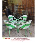 Hình ảnh: Bàn ghế caffe mây nhựa xọc xanh HGH247