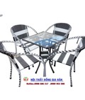 Hình ảnh: Bàn ghế caffe mây nhựa ngoài trời xọc đen trắng HGH232