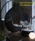 Hình ảnh: Xích đu mây nhựa hình lưỡi gà màu đen HGH264