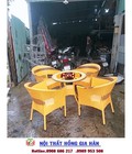Hình ảnh: Bàn ghế cafe mây nhựa màu vàng nổi bật HGH351