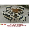 Hình ảnh: Bàn ghế caffe mây nhựa kết hợp trắng đen HGH352