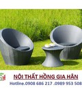 Hình ảnh: Bàn ghế mây nhựa sân vườn màu xám HGH358