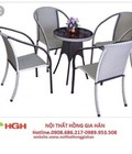 Hình ảnh: Bàn ghế caffe mây nhựa ngoài trời bền HGH359