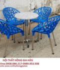 Hình ảnh: Bàn ghế caffe nhựa đúc màu xanh dương HGH417