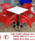 Hình ảnh: Bàn ghế cafe nhựa đúc màu đỏ bền HGH479