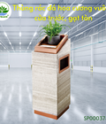Hình ảnh: Thùng rác đá hoa cương vuông cửa trước, có gạt tàn H750