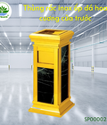 Hình ảnh: Thùng rác đá hoa cương, inox mạ vàng vuông cửa trước, có gạt tàn H650