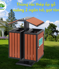 Hình ảnh: Thùng rác giả gỗ vuông 2 ngăn, mái xuôi, có gạt tàn