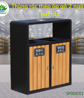 Hình ảnh: Thùng rác gỗ 2 ngăn, có mái, có gạt tàn