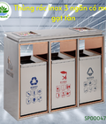 Hình ảnh: Thùng rác inox 3 ngăn, có mái có gạt tàn H765