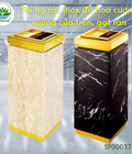 Hình ảnh: Thùng rác inox đá hoa cương vuông cửa trên, có gạt tàn H680