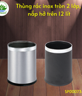 Hình ảnh: Thùng rác inox 12 lít tròn 2 lớp, nắp hở trên D225xH275