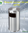 Hình ảnh: Thùng rác inox tròn cửa trước, có gạt tàn D400xH770
