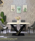 Hình ảnh: Bộ Bàn Ăn Chân X Mặt Đá Ceramic 4 Ghế Sheraton Trám