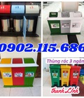 Hình ảnh: Thùng rác nhựa, thùng đựng rác 3 ngăn, thùng phân loại rác thải, thùng rác composite 3 ngăn, thùng phân loại rác 3 ngăn.