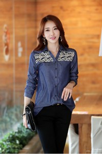 Áo sơ mi nữ denim ren ngực BA108