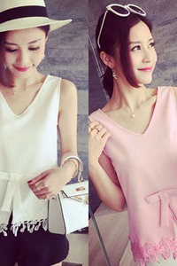 Áo sơ mi sát nách ren nơ BA93