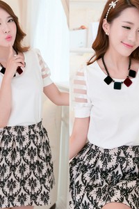 Áo sơ mi nữ trắng ren lưới BA91