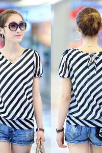 Áo sơ mi sọc thắt nơ BA79