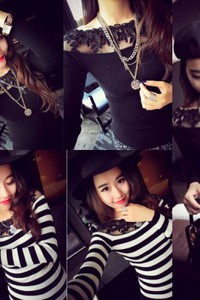 Áo len nữ thu đông dài tay phối ren ngực GL21