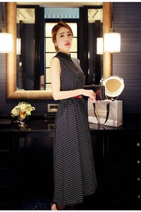 BM36 Đầm maxi đẹp cổ trụ chấm bi