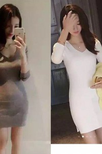 BD149 Đầm len thu đông cổ tim ôm body