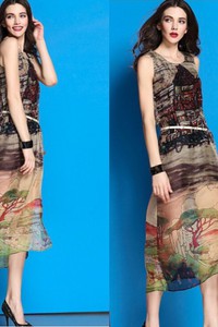 Đầm suông in tranh BD104