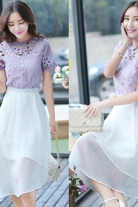 Set Đầm trắng áo ren tím paster BD102