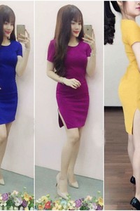 Đầm body tay con xẻ tà VD350