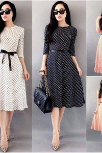 Đầm xòe chấm buộc nơ rời Bạch Nguyễn VD274