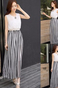 Đầm maxi tùng sọc xếp ly ngực VD287