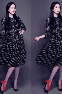 Đầm xòe chấm bi tay dài VD31